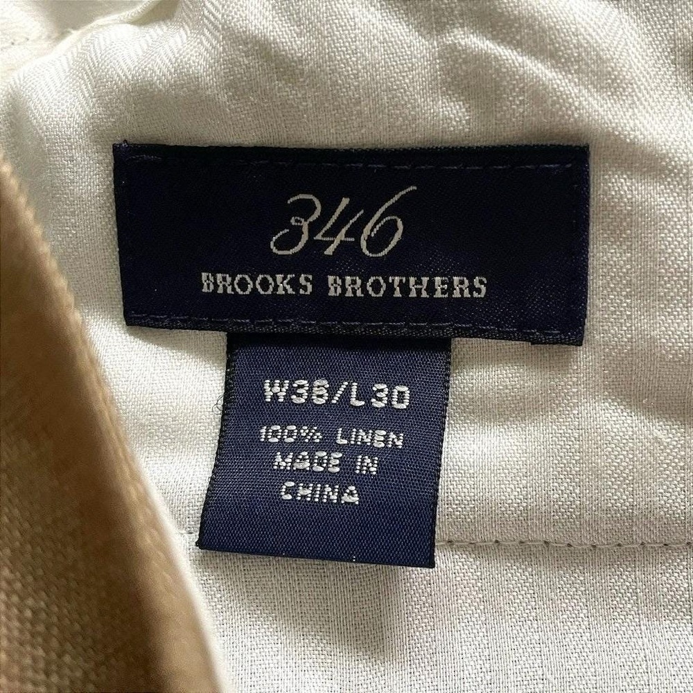 Vtg Brooks Brothers 100% Linen Pleated Pants Men 36x30 Tan Khaki Cuff High Waist - Picture 3 of 9